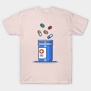 Medicine Jar, Tablets, And Pills Cartoon T-Shirt